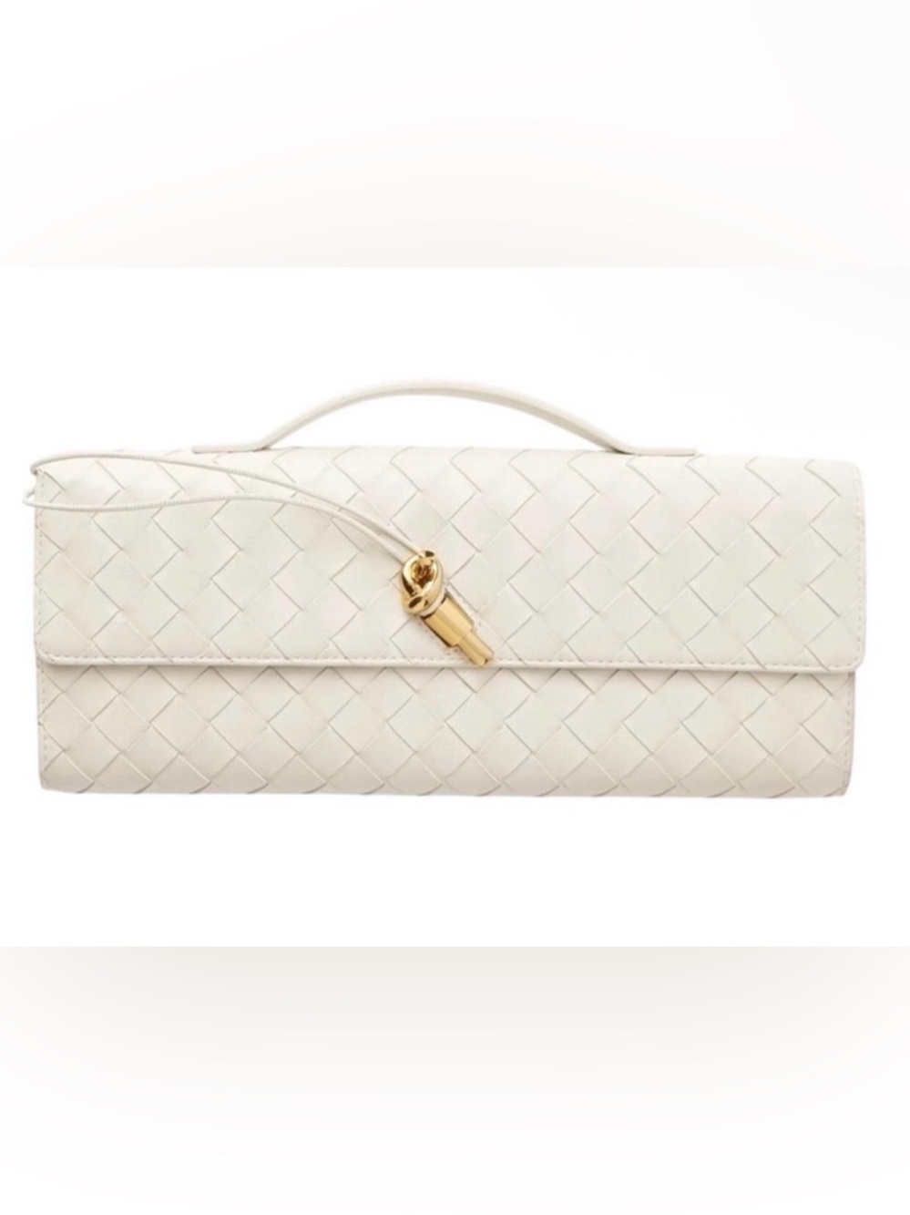 Woven White Leather Crossbody Bag with Top Handle - Picture 2 of 7